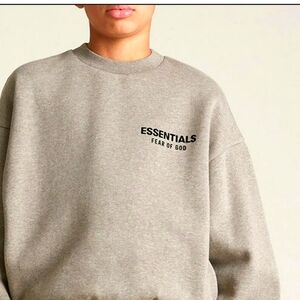 Fear of God Essentials Heather Grey Fleece Crew Neck Sweatshirt KIDS